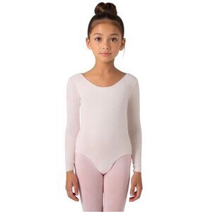 Danskin Childs I 6X-7 Leotard Theatrical Pink Long Sleeve Scoop Neck Dance
